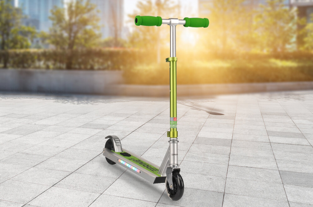 Hulajnoga elektryczna PRIME3 EES11 10 km 80W 5 cali Srebrno-zielony dla dzieci powyzej 8 roku zycia waga do 50 kg niewielki rozmiar waga 4,2 kg latwy transport i przechowywanie