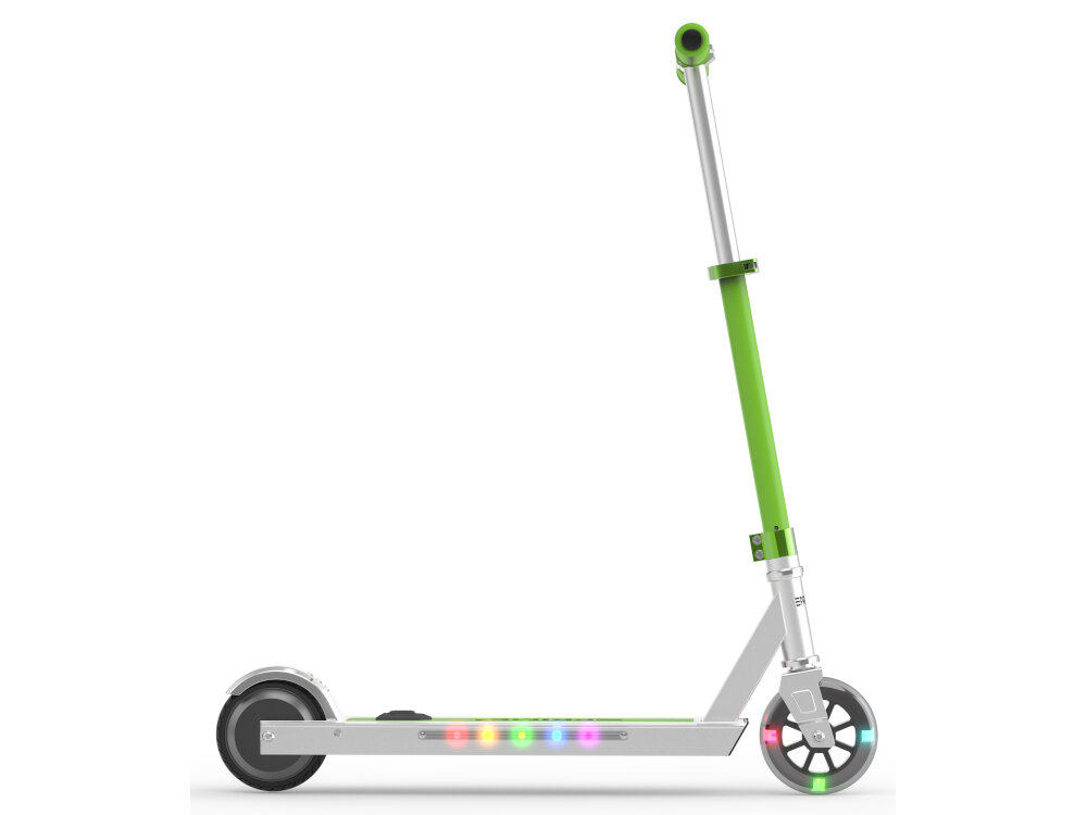 Hulajnoga elektryczna PRIME3 EES11 10 km 80W 5 cali Srebrno-zielony unikalny design kolorowe oswietlenie LED stylowy dodatek wspaniala bezpieczna zabawa