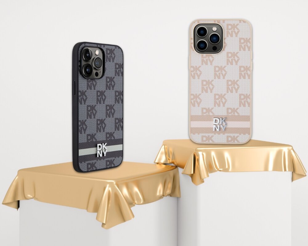 Etui DKNY Leather Checkered Mono Pattern & Printed Stripes do Apple iPhone etui ochrona dkny licencjaunikalny wyrazisty nowoczesny dynamiczny