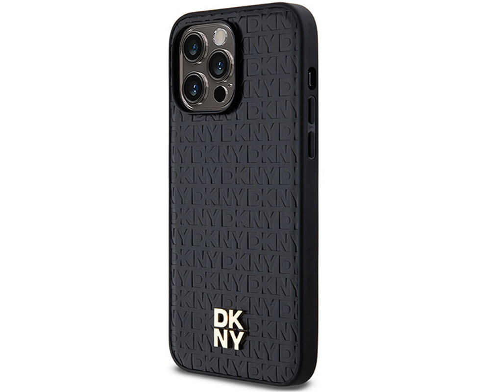Etui DKNY Hardcase Leather Pattern Metal Logo do Apple iPhone 14 Pro Czarny unikalny wyrazisty dynamiczny