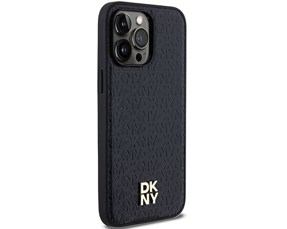 Etui DKNY Hardcase Leather Pattern Metal Logo do Apple iPhone 14 Pro Czarny trwale materialy tpu pc poliweglan niezawodny