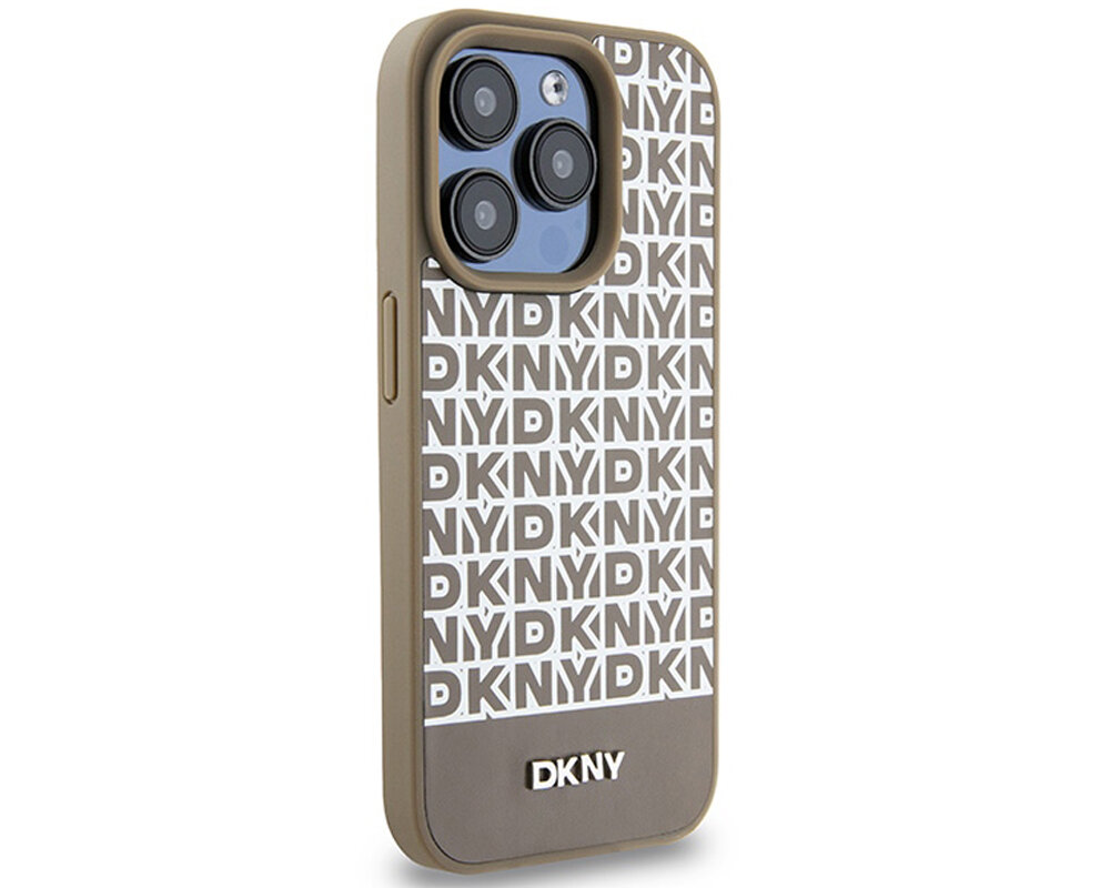 Etui DKNY Leather Printed Pattern Metal Logo MagSafe do Apple iPhone elegancki unikalny design chroni przed wstrzasami