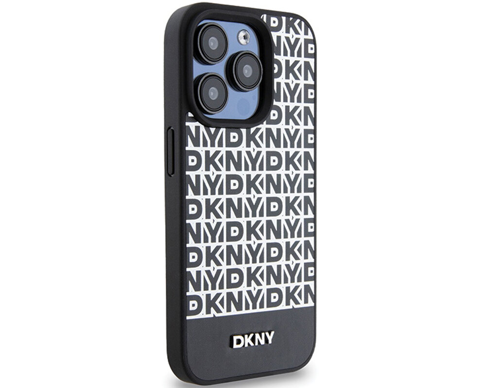 Etui DKNY Leather Printed Pattern Metal Logo MagSafe do Apple iPhone elegancki unikalny design chroni przed wstrzasami