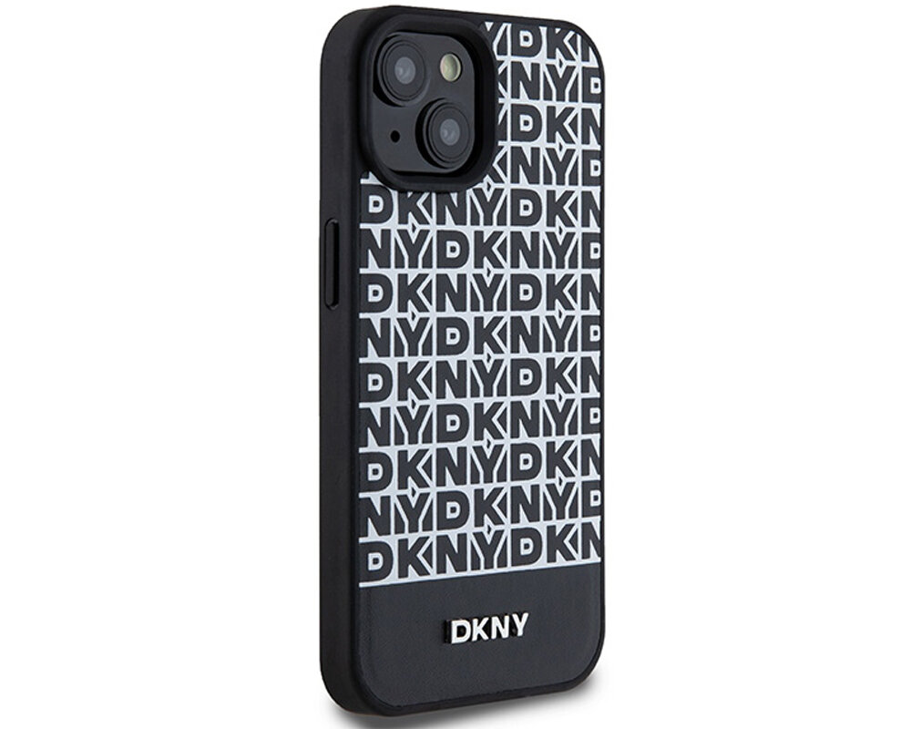 Etui DKNY Leather Printed Pattern Metal Logo MagSafe do Apple iPhone elegancki unikalny design chroni przed wstrzasami