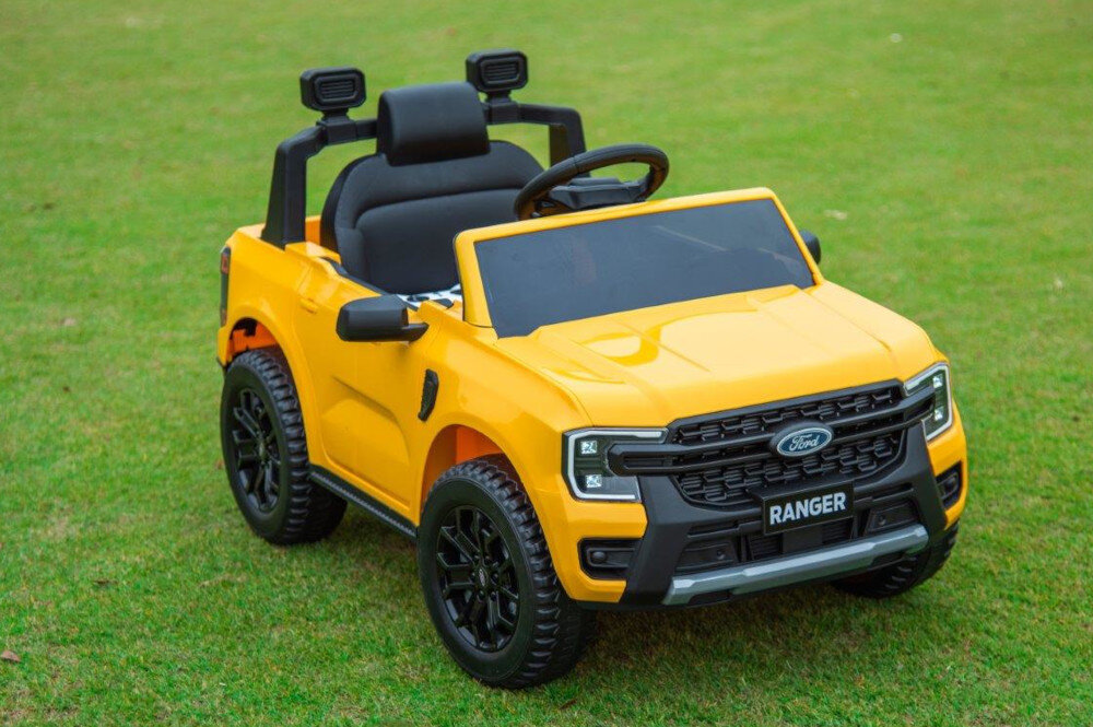Samochód dla dziecka SUN BABY Ford Żółty akumulator kwasowo-olowiowy napiecie 12 V pojemnosc 4,5 Ah czas dzialania okolo 40 minut pierwsze ladowanie okolo 9-10 godzin kolejne 8-10 godzin
