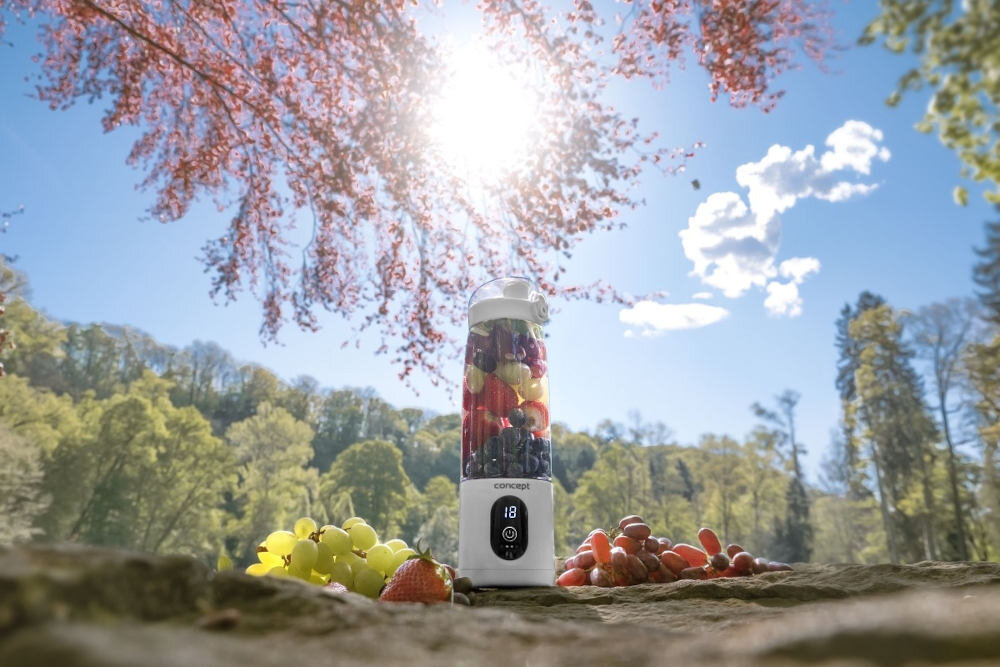 Blender personalny CONCEPT Smoothie FitMaker SM4000 Bezprzewodowy Biały 17 000 obrotów na minutę baterie pojemność Sześć ostrych noży styl wygoda użytkowanie