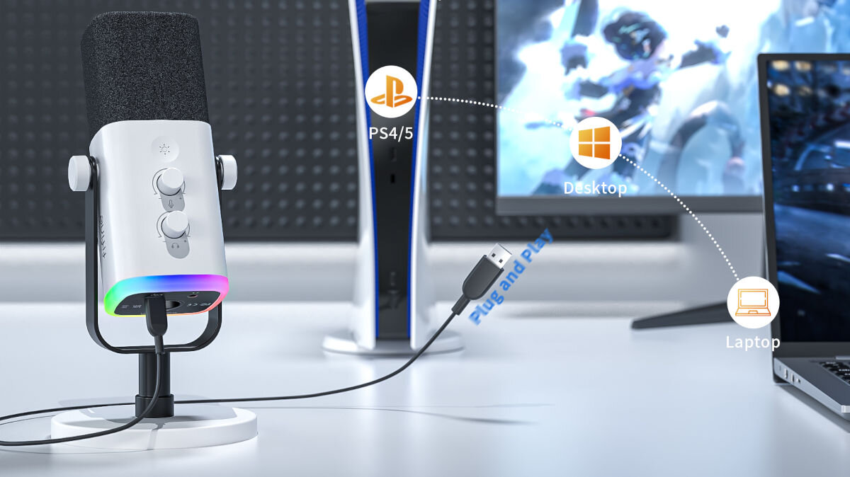 Mikrofon FIFINE AM8 Biały kompatybilny z Windows Mac OS Playstation 4 5