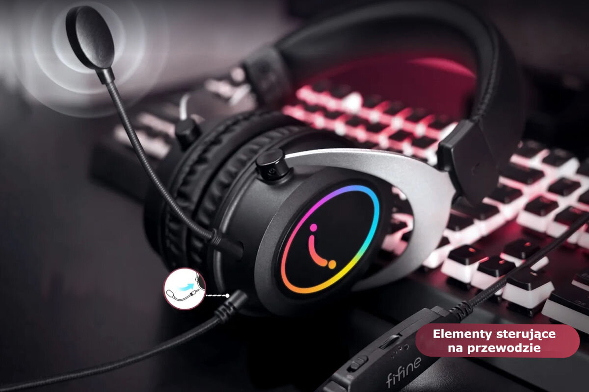 Słuchawki FIFINE AmpliGame H3 Różowy odłączany mikrofon elementy sterujące na przewodzie