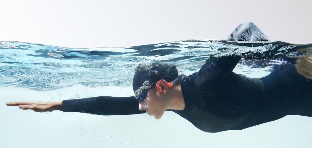 Słuchawki SHOKZ OpenSwim Pro Wodoodporne przewodnictwo czas glebokosc aplikacja dopasowanie