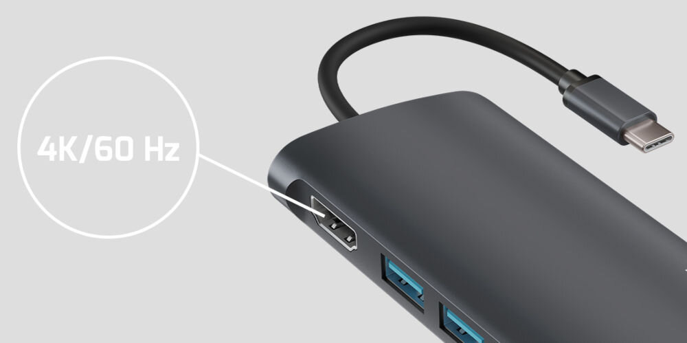 Adapter NATEC Multiport FOWLER 2 V2 USB-C gniazdo HDMI obraz w rozdzielczości 4K odświeżanie 60 Hz