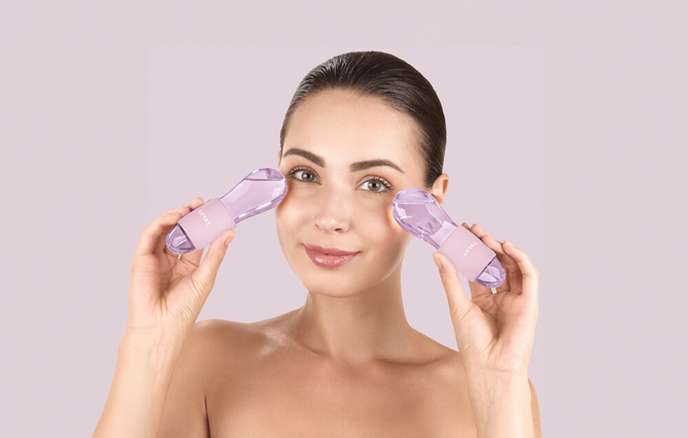 Masażer do oczu GESKE Duo Cool & Warm 7w1 Różowy pozbądź się cieni pod oczami