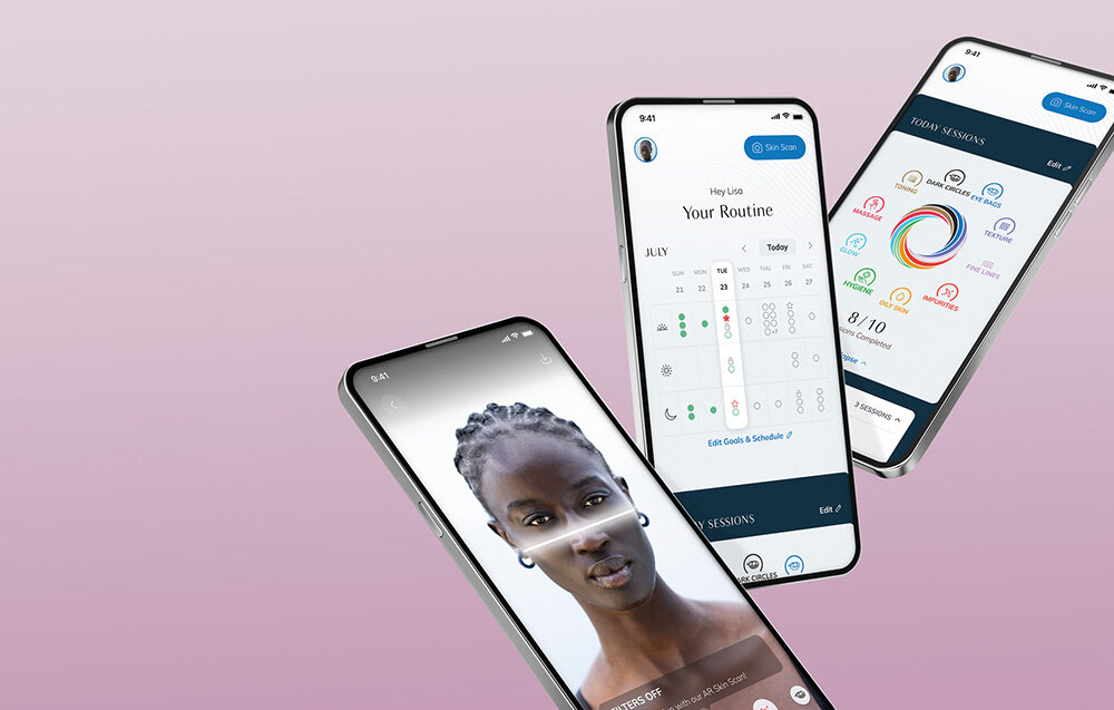 Magnetyczny peeling GESKE 5w1 Magenta dedykowana aplikacja Android IOS sztuczna inteligencja spersonalizowany plan pielęgnacyjny dostępne sesje szkoleniowe optymalne rezultaty