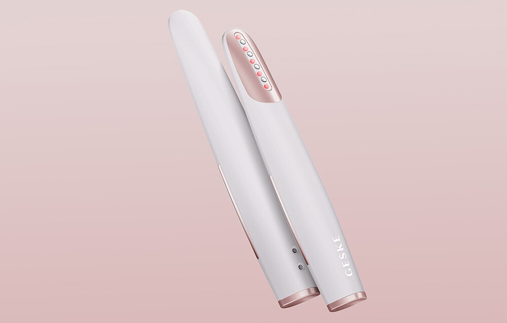 Masażer do twarzy GESKE 7w1 Biało - różowy praktyczne technologie MicroCurrent Face Lifting SmartSonic 15 000 pulsacji na minutę czerwone światło LED Thermo Deep Warming stymulowanie naturalnych procesów regeneracji skóry jędrność promienny wygląd zwiększenie produkcji kolagenu wsparcie odnowy komórkowej przygotowanie skóry do dalszych zabiegów młodzieńcza świeżość i blask 