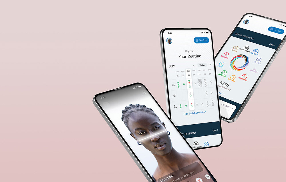 Masażer do twarzy GESKE 7w1 Biało - różowy dostęp do kompleksowej pielęgnacji twarz szyja dekolt dłonie dedykowana aplikacja Android IOS sztuczna inteligencja analiza kondycji skóry spersonalizowane sesje wskazówki pielęgnacyjne pełen potencjał