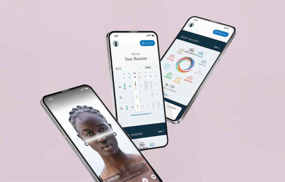 Masażer do oczu GESKE Cool & Warm 7w1 Magenta Dedykowana aplikacja dostęp sesja porady pielęgnacja sztuczna inteligencja wymarzony wygląd