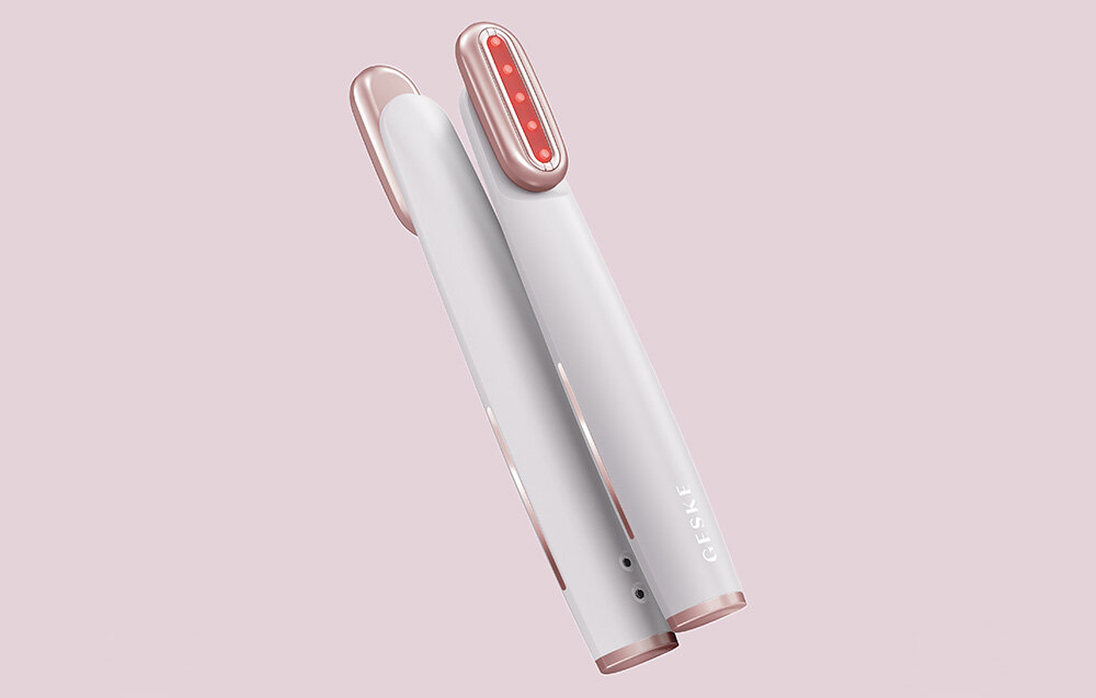Masażer do twarzy GESKE 7w1 Biało - różowy praktyczne technologie MicroCurrent Face Lifting SmartSonic 15 000 pulsacji na minutę czerwone światło LED Thermo Deep Warming stymulowanie naturalnych procesów regeneracji skóry jędrność promienny wygląd zwiększenie produkcji kolagenu wsparcie odnowy komórkowej przygotowanie skóry do dalszych zabiegów młodzieńcza świeżość i blask