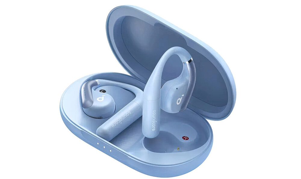 Słuchawki powietrzne SOUNDCORE Aerofit Open-Ear - Lekkość i swoboda, słuchawki z etui ładującym na białym tle