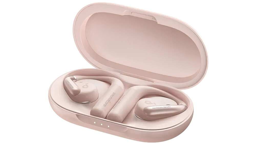 Słuchawki powietrzne SOUNDCORE Aerofit Open-Ear - Mocny i dynamiczny dźwięk, słuchawki z etui ładującym na białym tle