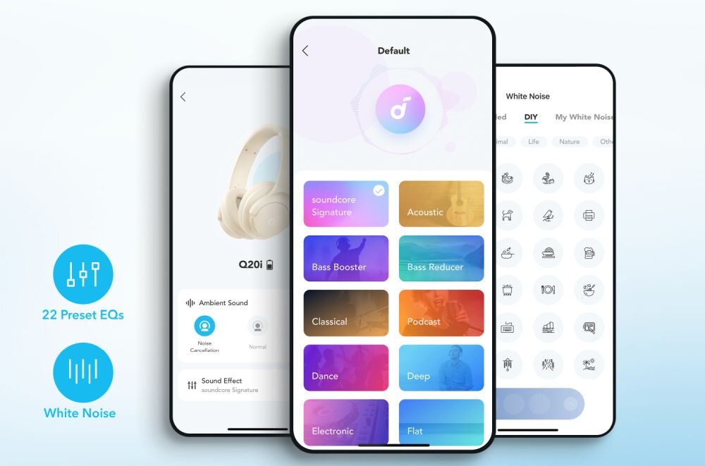 Słuchawki nauszne SOUNDCORE Q20i - aplikacja do personalizacji tryby 