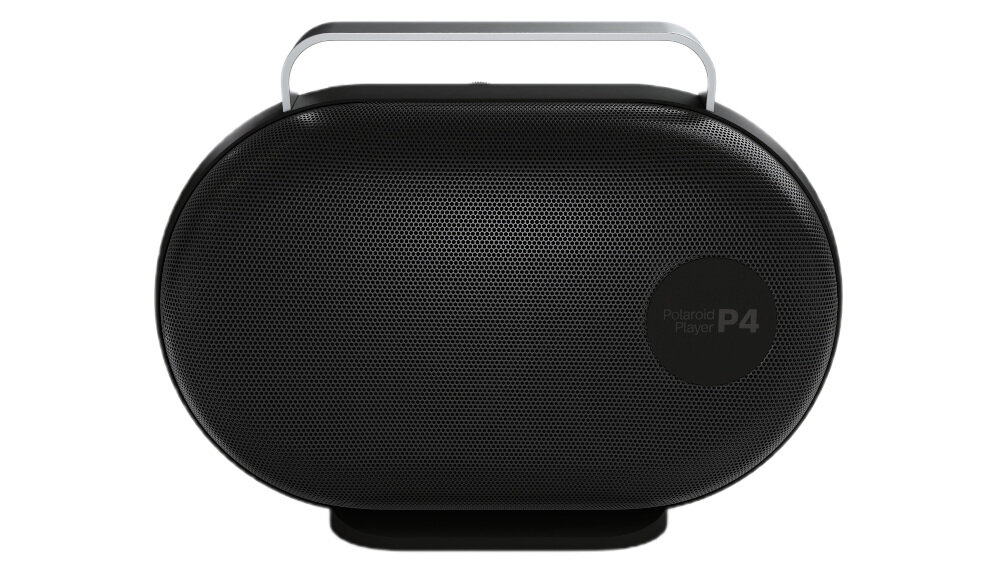 Głośnik bezprzewodowy POLAROID P4 analogowy ekran status połączenia kontrola działania, głośnik od tyłu na białym tle