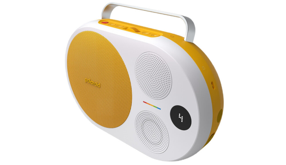 Głośnik bezprzewodowy POLAROID P4 akumulator 700 mAh 15 godzin pracy bezprzewodowej, głośnik po skosie na białym tle