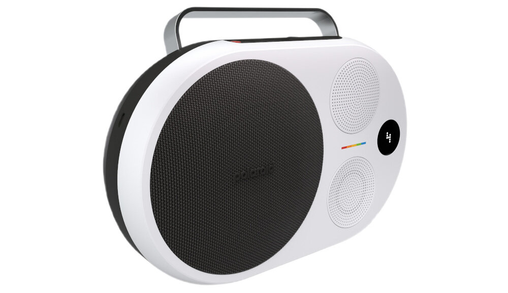 Głośnik bezprzewodowy POLAROID P4 aplikacja Polaroid Music sterowanie z telefonu, głośnik po skosie na białym tle