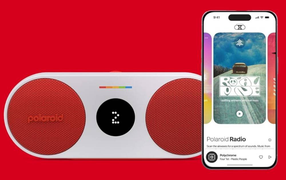 Głośnik bezprzewodowy POLAROID P3 Czerwono-biały funkcje łączenie głośników aplikacja narzędzia