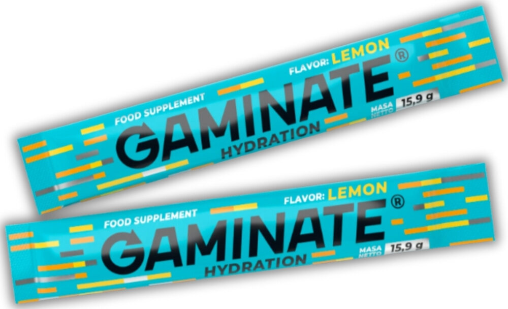 Izotonik GAMINATE Hydration Box Box Cytrynowy 10 x 15.9 g orzezwiajacy smak sliwkowy w 700 ml 19 kcal w opakowaniu 10 saszetek o masie 15,9 g kazda rozmieszac w 700 ml wody jedna porcja dziennie