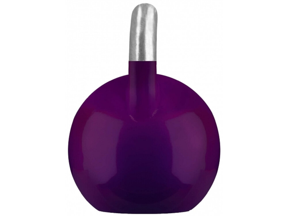 Kettlebell GORILLA SPORTS 2906 (20 kg) kettlebell na białym tle widoczny z boku z wysokiej jakości stali płasko wyprofilowany spód stabilność duża rączka mocno zgrzana z korpusem wytrzymała fioletowa powłoka ochrona przed uszkodzeniami długotrwałe użytkowanie bezpieczeństwo