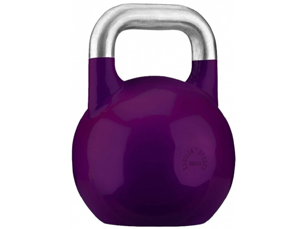 Kettlebell GORILLA SPORTS 2906 (20 kg) kettlebell na białym tle widoczny od przodu pod skosem powłoka odporna na zniszczenia i zabrudzenia estetyczny wygląd wystarczy przetrzeć go mokrą ścierką nie wymaga częstych napraw ani wymiany