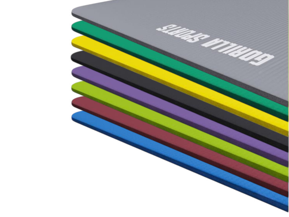 Mata do jogi GORILLA SPORTS Deluxe 8 wariantach kolorystycznych błękitny, fioletowy, limonkowy, pomarańczowy, rubinowy, szary i zielony czarny - mata w osmiu odcieniach