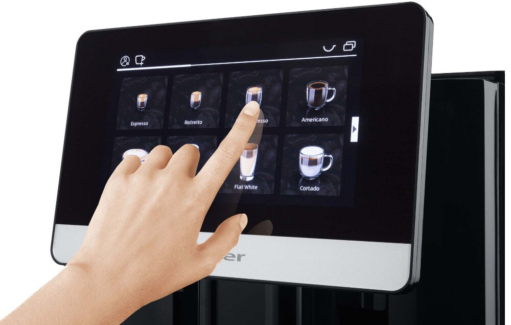 Ekspres do kawy CATLER EA 850 intuicyjny wyświetlacz 7-calowy kolorowy ekran dotykowy wygodne sterowanie wybór 20 napojów kawowych funkcja personalizacji kawa dostosowanie preferencje