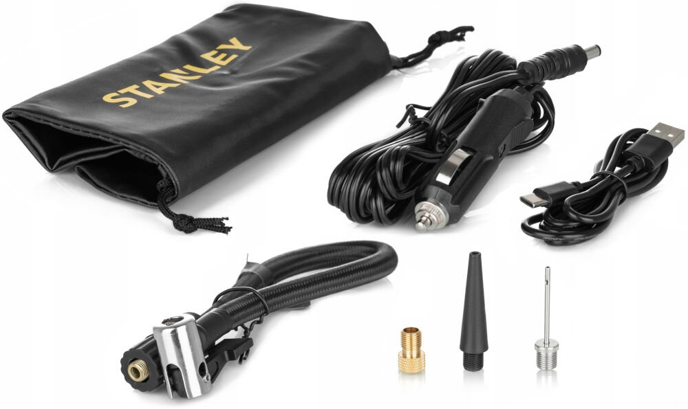 Kompresor akumulatorowy STANLEY SXIF0101 poręczny, kompaktowy, dioda LED, schowek na akcesoria