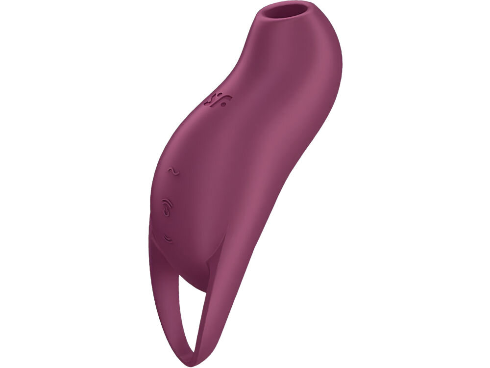 SATISFYER POCKET PRO 1 Masażer Bezdotykowy Łechtaczki z Wibracją  Fioletowy chwila przyjemności masażer fioletowy przyciski otwór białe tło