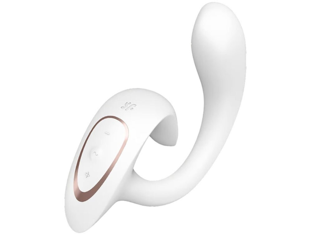 SATISFYER G FOR GODDESS 1 Masażer Punktu G z Wibracją  Biały wibrator w kolorze białym przyciski biały trzon białe tło intensywne doznania 
