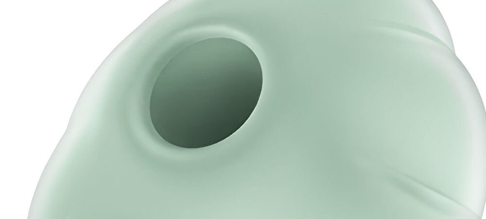 SATISFYER CLOUD DANCER Masażer Bezdotykowy z Wibracją  Miętowy zbliżenie na otwór zielony kolor urządzenia białe tło romantyczne chwile konstrukcja kształt chmur atmosfera marzeń i subtelności delikatny hipoalergiczny silikon wyjątkowa estetyka komfort użytkowania wyjątkowe płynne linie falisty design harmonijna całość wyrafinowany funkcjonalny pełen uroku