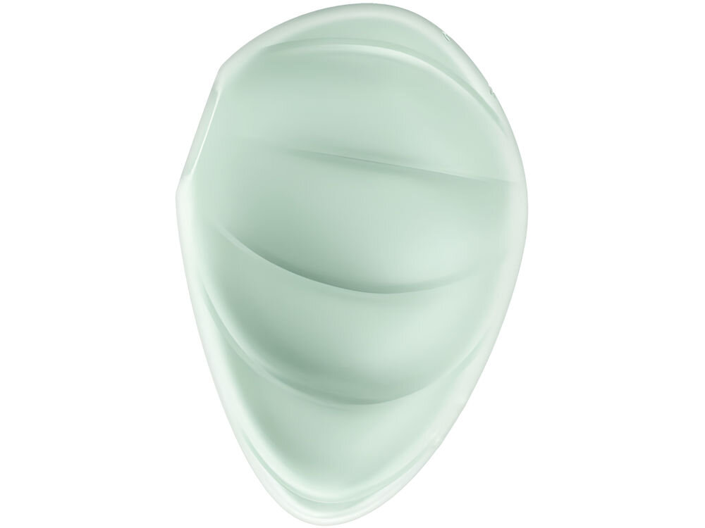 SATISFYER CLOUD DANCER Masażer Bezdotykowy z Wibracją  Miętowy tył urządzenia zielony kolor białe tło elegancja praktyczność higieniczny silikon medyczny gładka powierzchnia łatwe czyszczenie ciepła woda z łagodnym mydłem środek do czyszczenia zabawek erotycznych tryb szeptu dyskrecja akumulator litowo jonowy około 60 minut pracy przewód z końcówką magnetyczną pełne ładowanie do 2,5 godziny