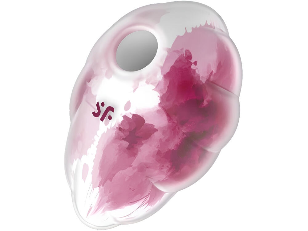 SATISFYER CLOUD DANCER Masażer Bezdotykowy z Wibracją  Czerwony wibrator biało czerwony otwór na środku białe tło chwila rozkoszy