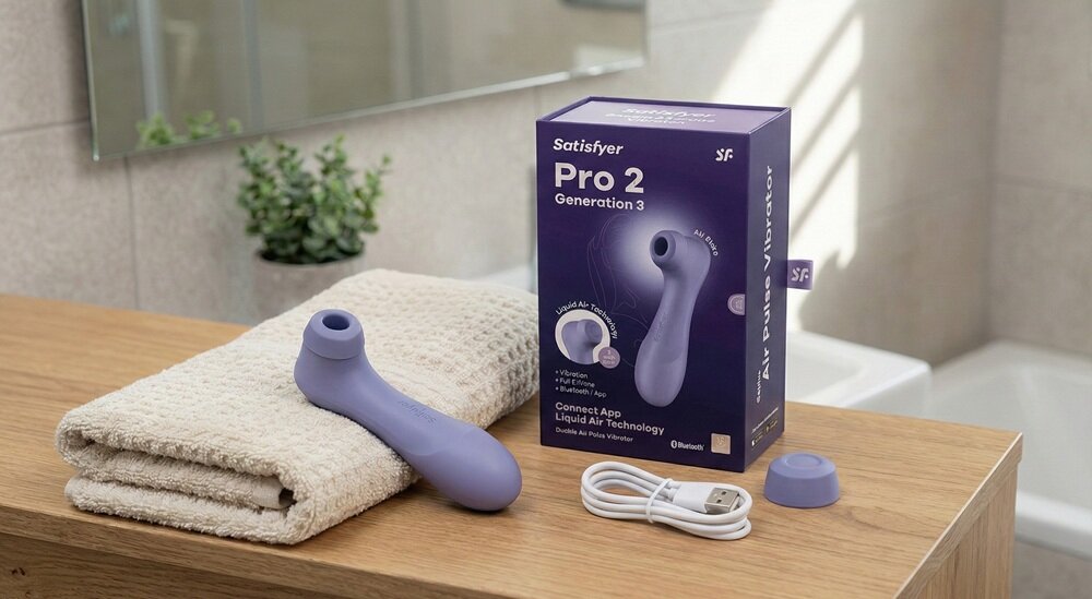 SATISFYER PRO 2 GENERATION 3 Masażer Łechtaczki Bezdotykowy z Wibracją i Aplikacją Fioletowy Wymienne nasadki silikonowe wybór kontrola rodzaj stymulacji