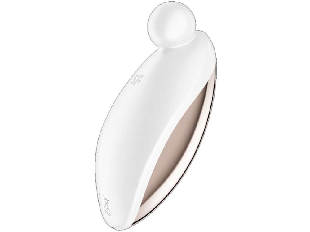 SATISFYER SPOT ON 2 Wibrator Łechtaczkowy  Biały biały wibrator leży bokiem kulka białe tło wyjątkowy styl lśniąca obudowa z ABS aksamitny silikon ergonomiczny kształt pełna kontrola i wygoda użytkowania Kompaktowe wymiary (9 x 4,5 x 4 cm) prosty system ładowania kabel z magnetyczną końcówką dla osób rozpoczynających przygodę z zabawkami erotycznymi dyskrecja skuteczność