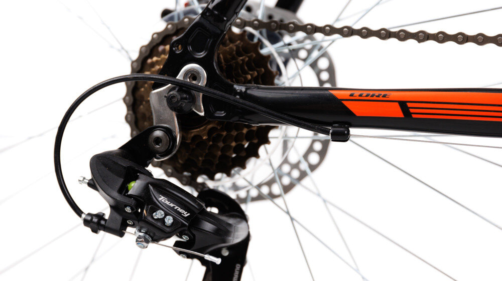 Rower górski MTB GOETZE Core Shadow M17 27.5 cala męski Czarny 21 biegow przednia przerzutka marki SAIGUAN tylna przerzutka SHIMANO Tourney duza wytrzymalosc sprawne dzialanie plynna bezproblemowa zmiana biegow