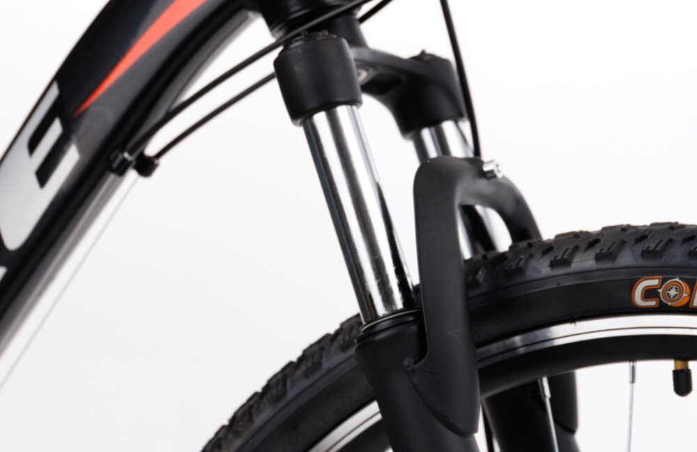 Rower górski MTB GOETZE Core Shadow M17 27.5 cala męski Czarny rower typu hardtail aluminiowy amortyzator marki CORE ulatwia najezdzanie na przeszkody niweluje wstrzasy na kierownicy regulacja za pomoca sprezyny