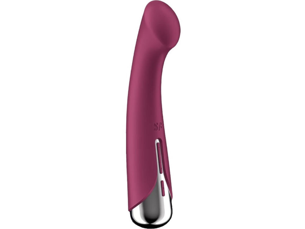 SATISFYER SPINNING G SPOT 1 Masażer punktu G z wibracją Czerwony intensywne doznania czerwony wibrator srebrna końcówka przyciski białe tło