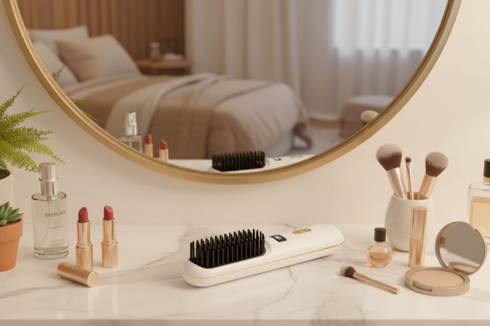 Szczotka prostująca BEAUTYME HSC950W z regulacją temperatury 130-210°C i wyświetlaczem LCD