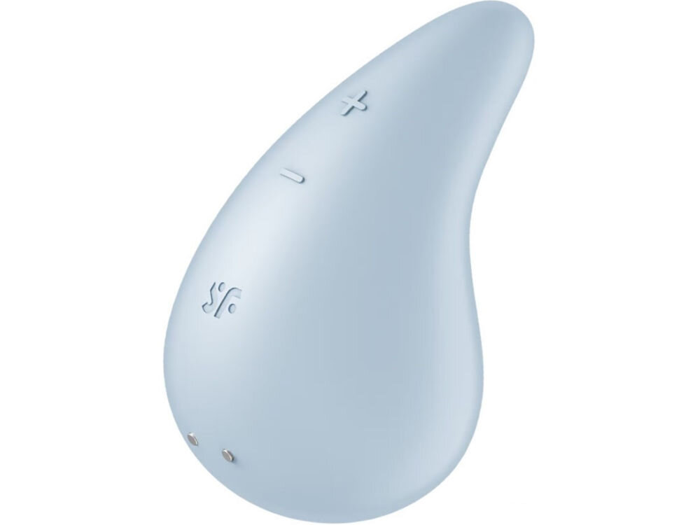 SATISFYER DEW DROP Wibrator Łechtaczkowy Wodoodporny Jasnoniebieski rozbudzenie zmysłów niebieski wibrator przyciski ładowanie magnetyczne białe tło