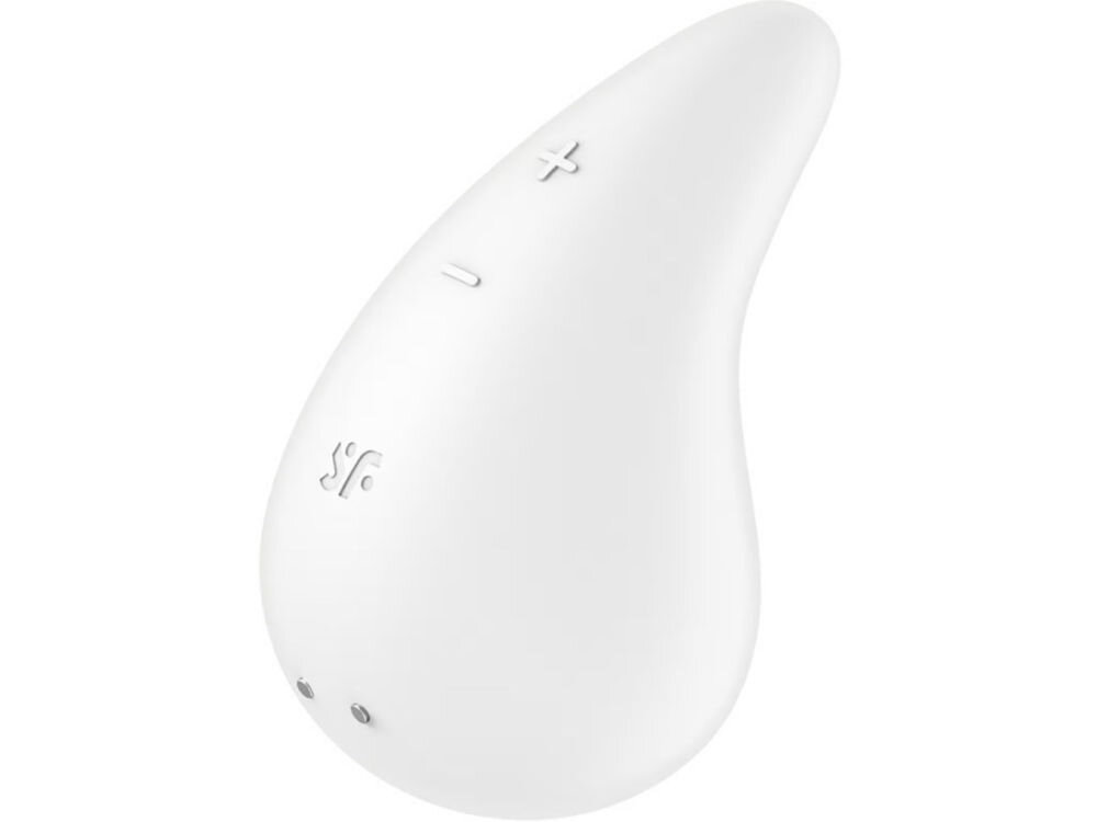 SATISFYER DEW DROP Wibrator Łechtaczkowy Wodoodporny Biały rozbudzenie zmysłów biały wibrator przyciski ładowanie magnetyczne białe tło