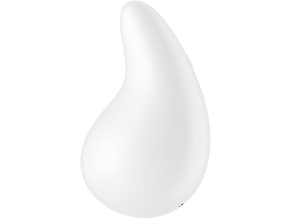 SATISFYER DEW DROP Wibrator Łechtaczkowy Wodoodporny Biały wibrator w kolorze białym białe tło zmysłowa przygoda elegancki gadżet Podwójna, miękka warstwa silikonu medycznego przyjemne doznania niewielki (8,1 x 4,9 x 4,7 cm) potężny  dwa silniczki 12 różnorodnych programów wibracji zwężana końcówka zakrzywiona szyjka szeroka podstawa wszechstronna stymulacja zmysłowa eksploracja 