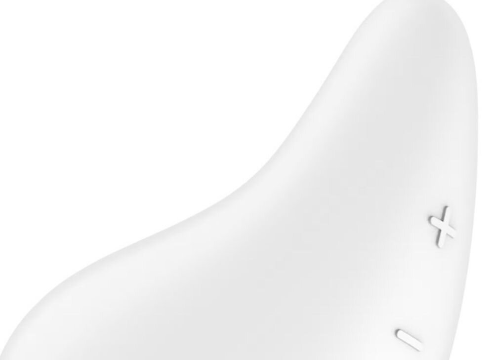 SATISFYER DEW DROP Wibrator Łechtaczkowy Wodoodporny Biały zbliżenie na przyciski plus minus białe urządzenie białe tło dla początkujących i doświadczonych użytkowników prosty, intuicyjny design czysta przyjemność z korzystania ergonomiczny kształt precyzyjna stymulacja łechtaczki gadżety erotyczne dyskretny funkcjonalny