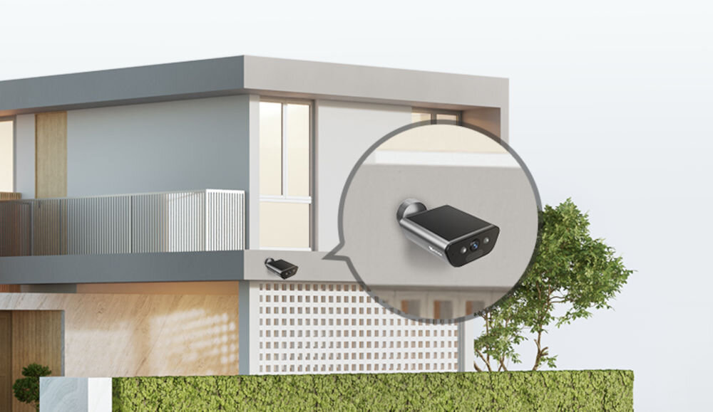 Kamera EZVIZ EB5 4K - Instalacja w dowolnym miejscu, wizualizacja budynku, na którym jest przymocowana kamera