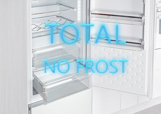 Zbliżenie na wnętrze lodówki MPM-311-FF-56. Napis: Total No Frost.